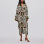 RABENS SALONER Sunita Combo Robe Dress in Forest/Pink/Citrus