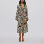 RABENS SALONER Sunita Combo Robe Dress in Forest/Pink/Citrus