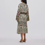 RABENS SALONER Sunita Combo Robe Dress in Forest/Pink/Citrus