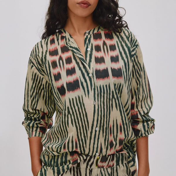 RABENS SALONER Sibyl Voile Shirt in Forest/Pink Sand