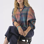 ORFEO Arizona Embroidered Shirt with 3/4 Sleeves in Pink Check