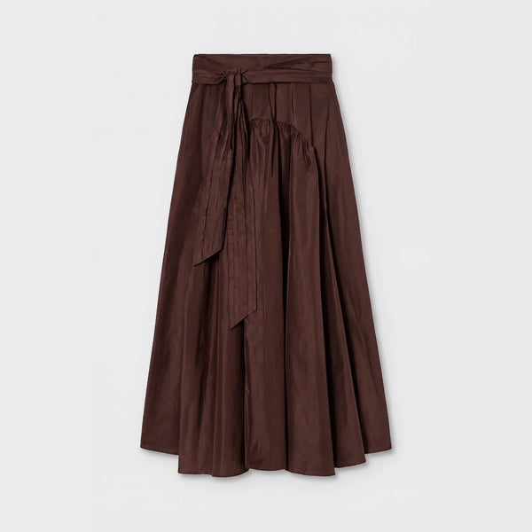 PSOPHIA Tie Waist Flared Taffeta Skirt in Truffle