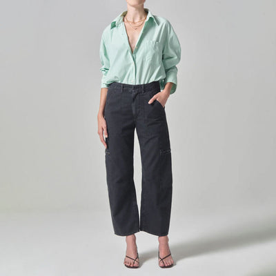 CITIZENS OF HUMANITY Marcelle Low Slung Sateen Cargo Pants in Washed Black