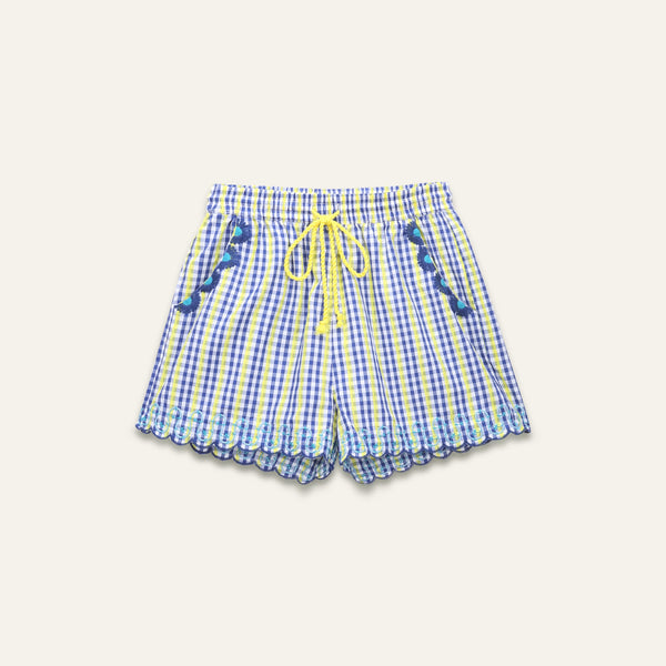ORFEO Laura Shorts with Embroidery Details in Blue Check