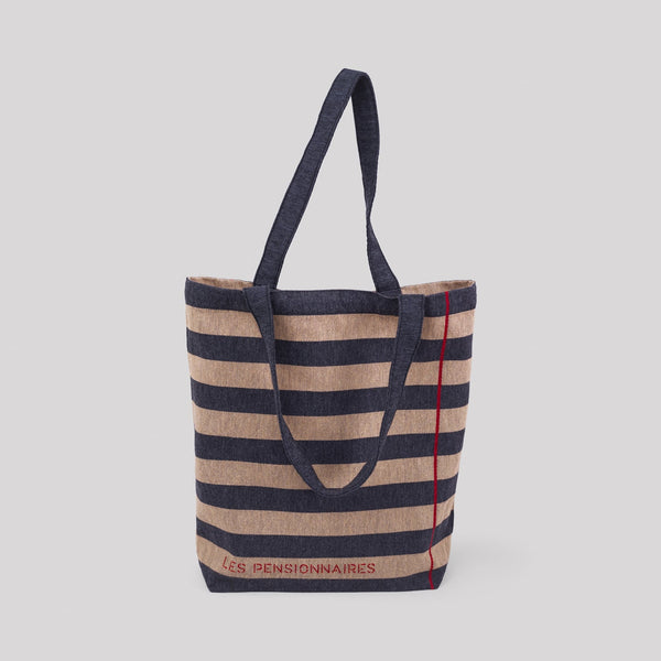 LES PENSIONNAIRES Striped Recycled Tote in Grey/Beige