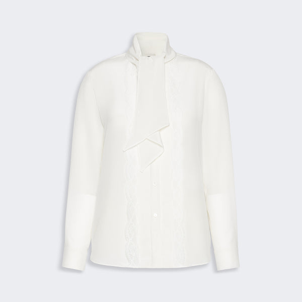 WEEKEND MAX MARA Inserimento - WKILegume Lace Trim Shirt with Detachable Sash Tie in Optical White