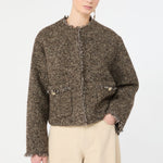 WEEKEND MAX MARA WKDVento Single-Breasted Cropped Jacket in Brown Tweed