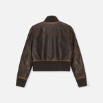 BAUM UND PFERDGARTEN Bailey Cropped Leather Bomber Jacket in Mole Brown