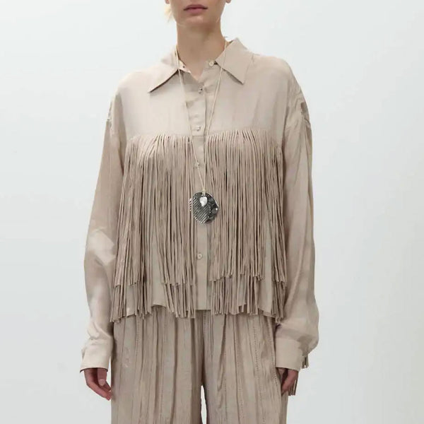 ALYSI Viscose Trim Shirt in Powder