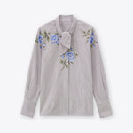ROSSO35 Flower Stripe Cotton Shirt in Brown