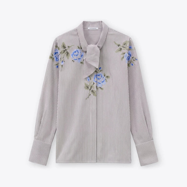 ROSSO35 Flower Stripe Cotton Shirt in Brown