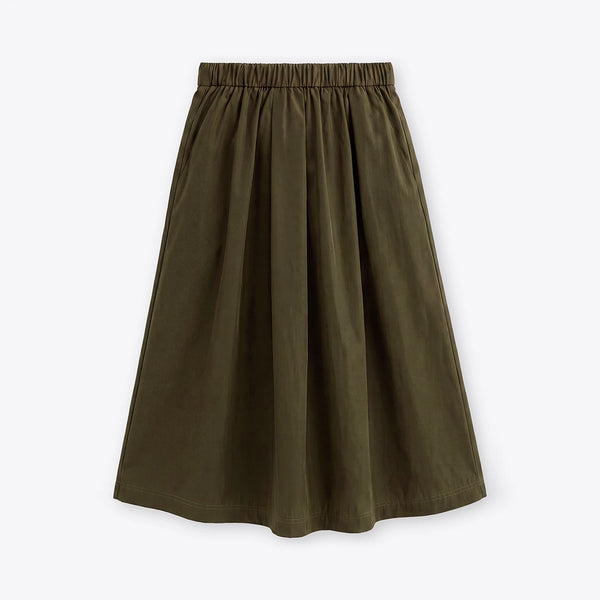 ROSSO35 Taffetta Midi Skirt in Military Green