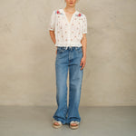 M.A.B.E Harlie Embroidered Short Sleeve Top in Ecru/Multi