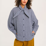 SACRECOEUR Charlie Mike Gingham Check Scarf Shirt in Blue