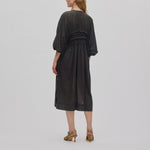 RABENS SALONER Ina Voile Frill Gathered Dress in Liqourice