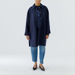 OUI Loose Fit Button Up Wool Coat in Dark Blue