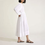MONDO CORSINI Victorine Linen Smocked Midi Dress in White