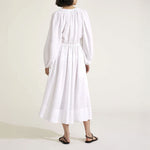 MONDO CORSINI Victorine Linen Smocked Midi Dress in White