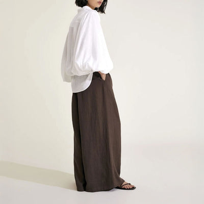 MONDO CORSINI Maia Linen Blouse with Blouson Sleeves in White