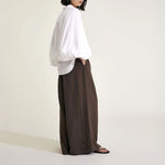 MONDO CORSINI Maia Linen Blouse with Blouson Sleeves in White