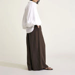 MONDO CORSINI Maia Linen Blouse with Blouson Sleeves in White