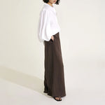 MONDO CORSINI Maia Linen Blouse with Blouson Sleeves in White