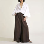 MONDO CORSINI Maia Linen Blouse with Blouson Sleeves in White