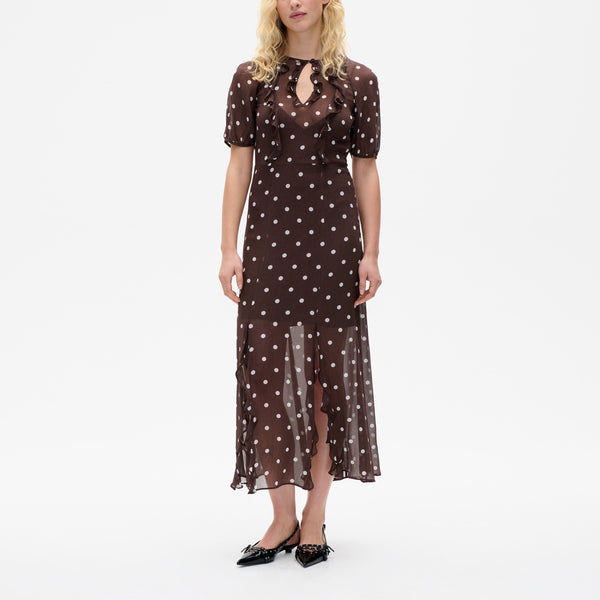 BAUM UND PFERDGARTEN Alara Fitted Maxi Dress in Coffee Bean Dots