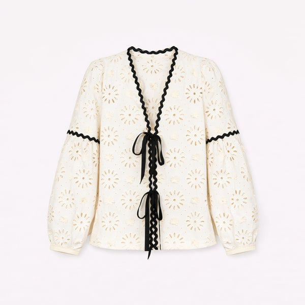 SOPHIE + LUCIE Cristina Die-Cut Flower Blouse in Cream