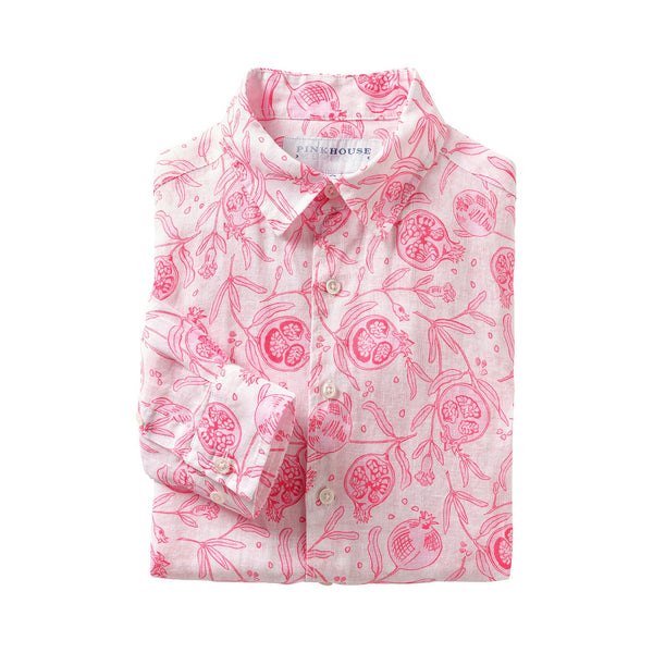 PINK HOUSE MUSTIQUE Mens Pomegranate Linen Shirt in Pink