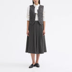 ROSSO35 Tweed Pleated Wool Midi Skirt in Dark Grey