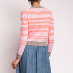 Contrast Stripe Crew in Brown/Neon/Coral/Pale Pink