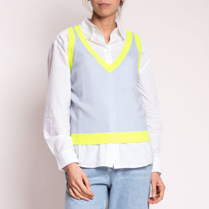 Contrast Cashmere Tank in Cement/Neon Yellow