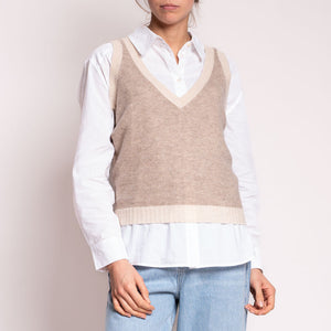 Contrast Cashmere Tank in Organic Light Brown Oatmeal
