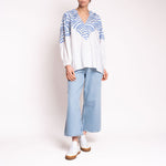 All Over Puffy L/S Blouse in White/Blue