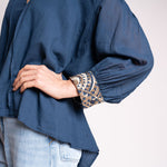 All Over L/S Drawstring Blouse in Navy/Blue Gold