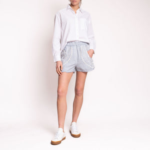 Paisley Linen Shorts in Light Grey/Cream