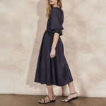 MONDO CORSINI Victorine Cotton Smocked Midi Dress in Midnight