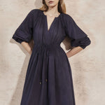 MONDO CORSINI Victorine Cotton Smocked Midi Dress in Midnight
