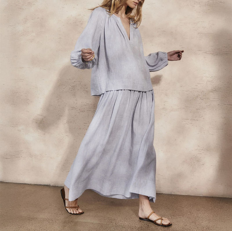 MONDO CORSINI Elizabeth Linen Relaxed Shoulder Shirt in Sky