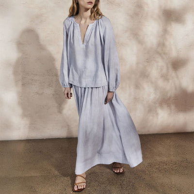 MONDO CORSINI Sula Linen Skirt with Shirred Waist in Sky