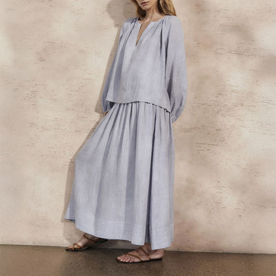 MONDO CORSINI Sula Linen Skirt with Shirred Waist in Sky