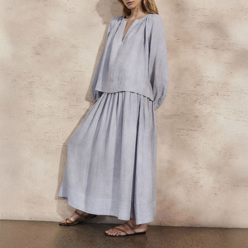 MONDO CORSINI Sula Linen Skirt with Shirred Waist in Sky