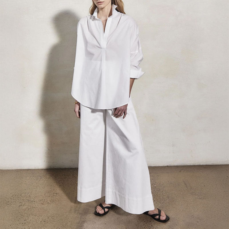 MONDO CORSINI Leitizia Cotton White Relaxed Shoulder Shirt in White