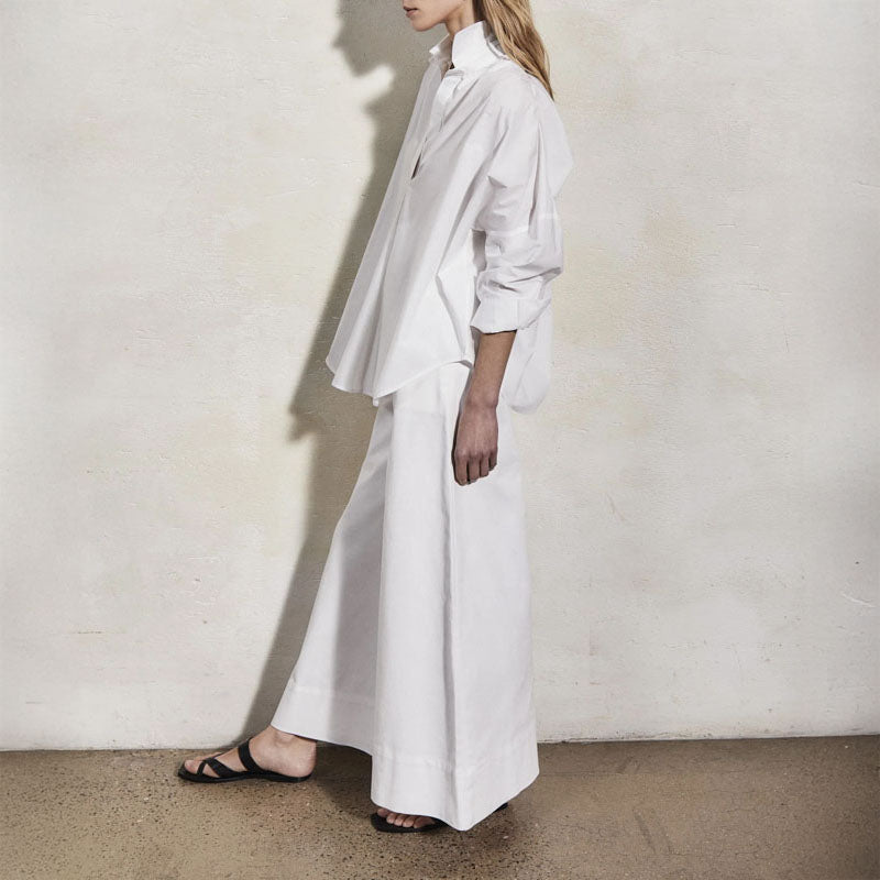 MONDO CORSINI Leitizia Cotton White Relaxed Shoulder Shirt in White