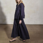 MONDO CORSINI Elizabeth Linen Blouse with Victorine Neckline in Midnight