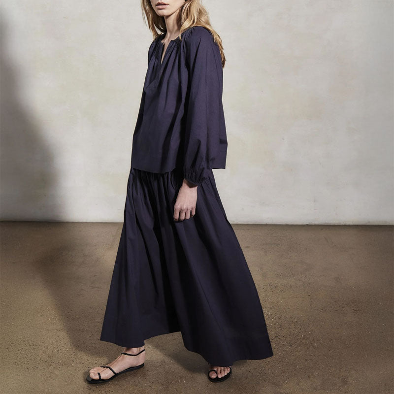 MONDO CORSINI Elizabeth Linen Blouse with Victorine Neckline in Midnight