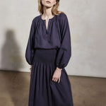MONDO CORSINI Elizabeth Linen Blouse with Victorine Neckline in Midnight