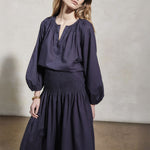 MONDO CORSINI Elizabeth Linen Blouse with Victorine Neckline in Midnight