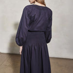 MONDO CORSINI Elizabeth Linen Blouse with Victorine Neckline in Midnight